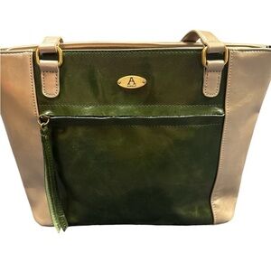 Aurielle Leather Silver & Green Purse Bag Tote